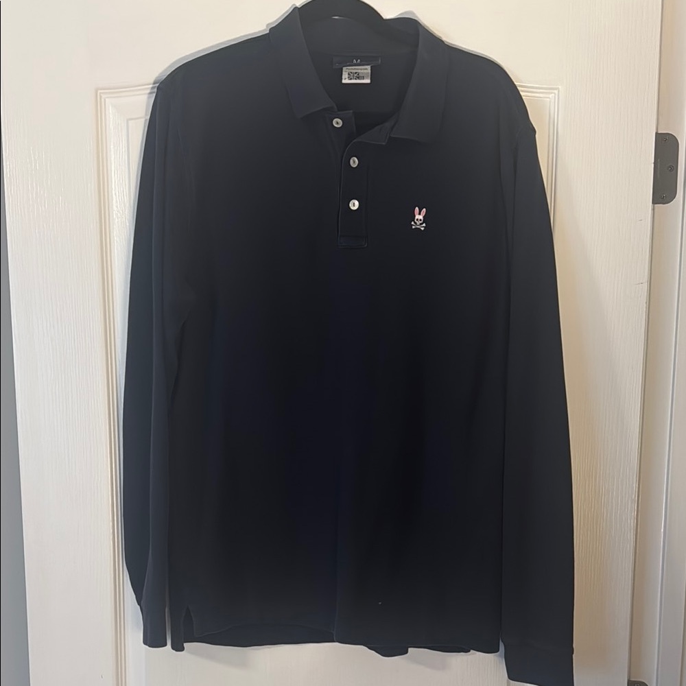 Men's Navy Psycho Bunny Long Sleeve Polo Shirt